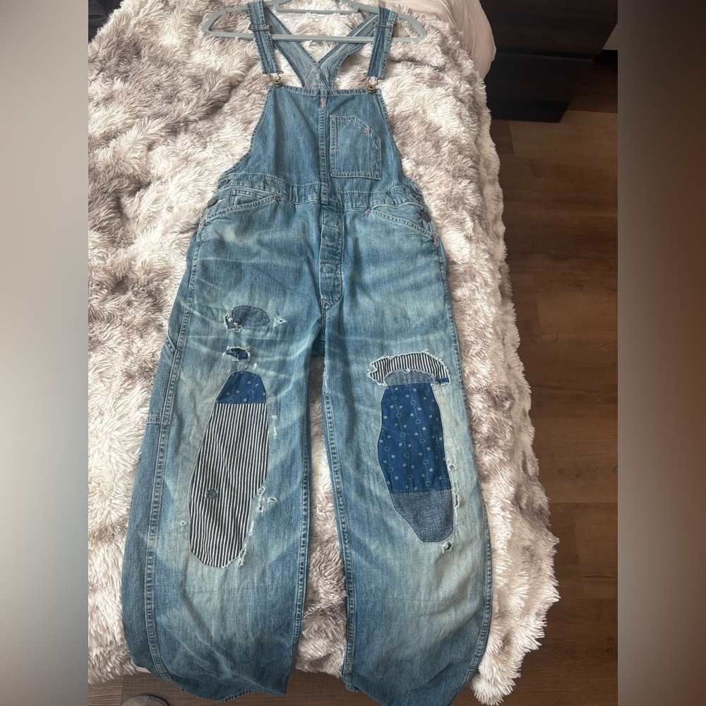 Ralph Lauren Double RL RRL Blue Patchwork Overalls